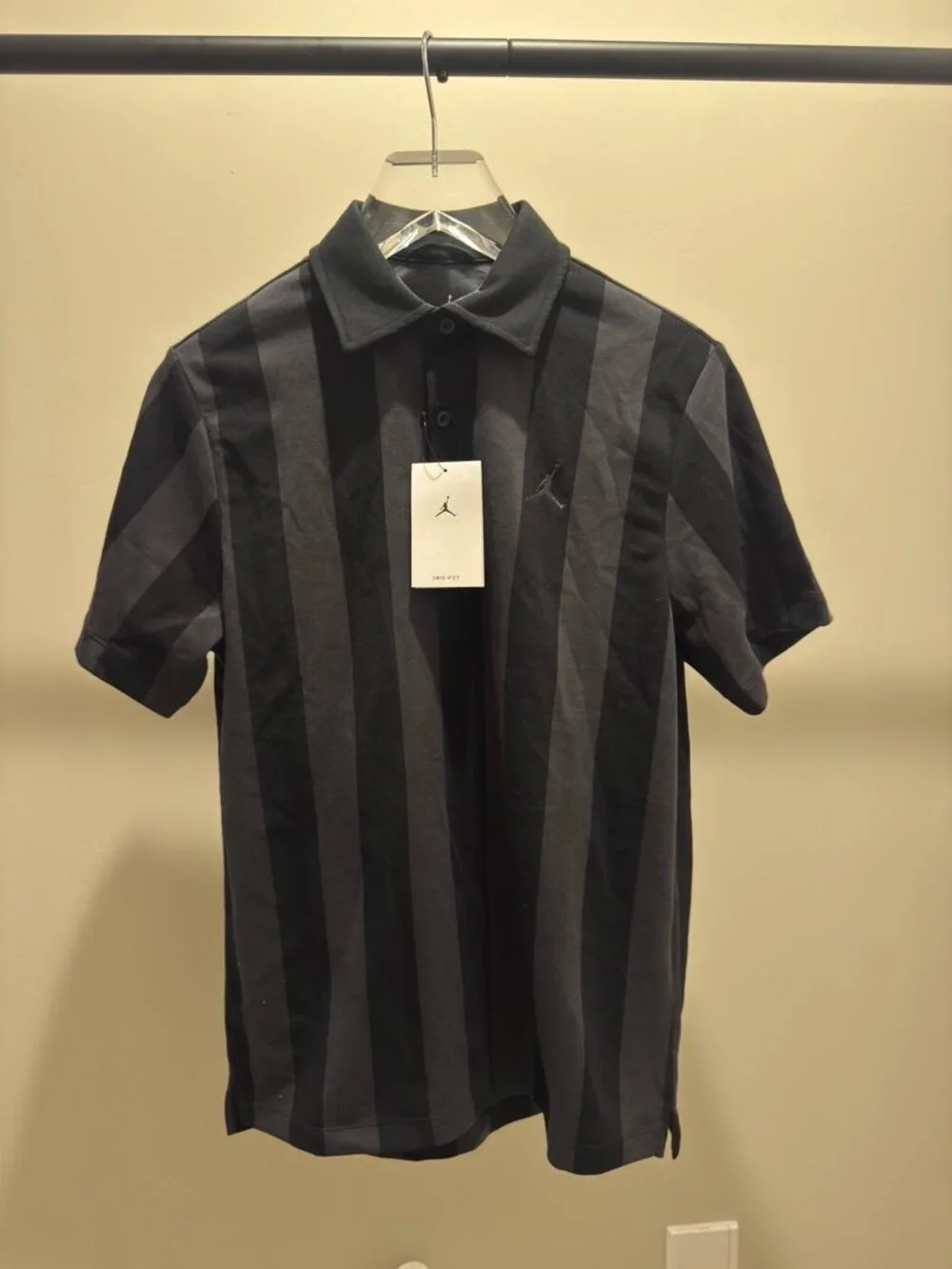 Jordan Men’s Black Gray Striped Golf Polo Shirt M NWT